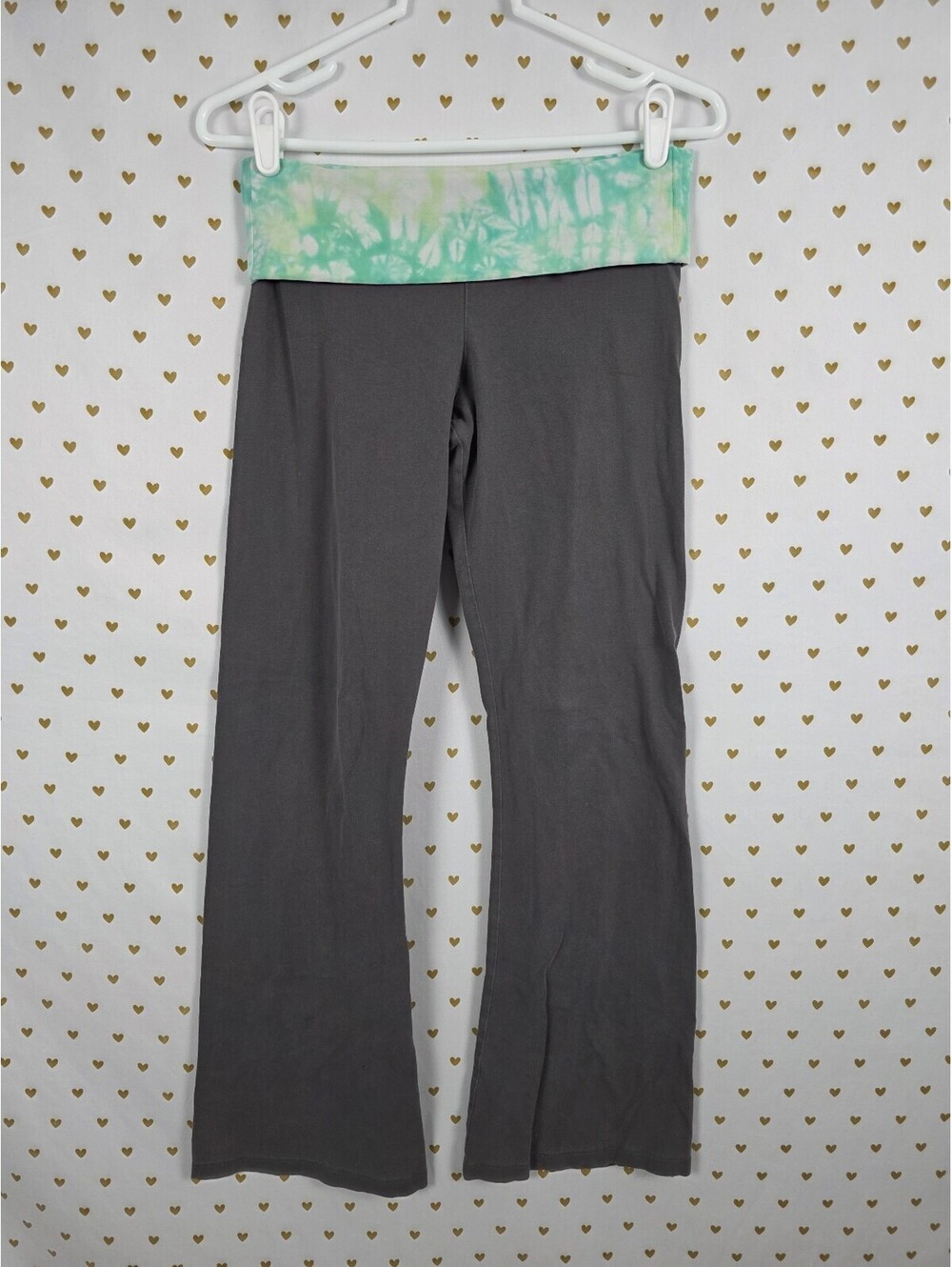 Victorias Secret Grey Foldover Yoga Pants Green Tye Dye Flare SMALL
